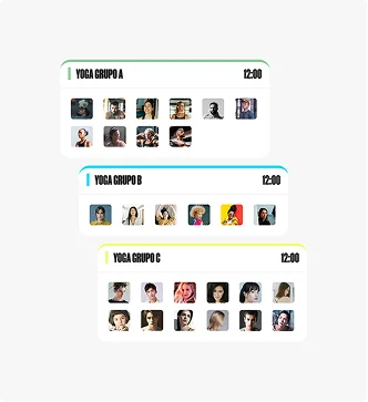 Pantalla de la app: grupos y clases organizadas