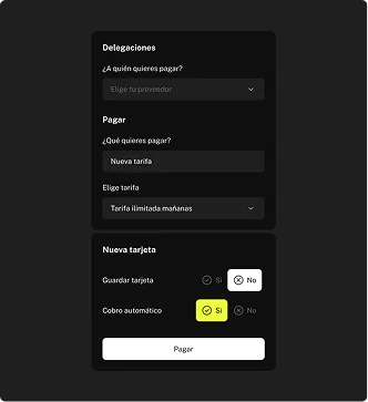 Pantalla de la app: pagos y delegaciones