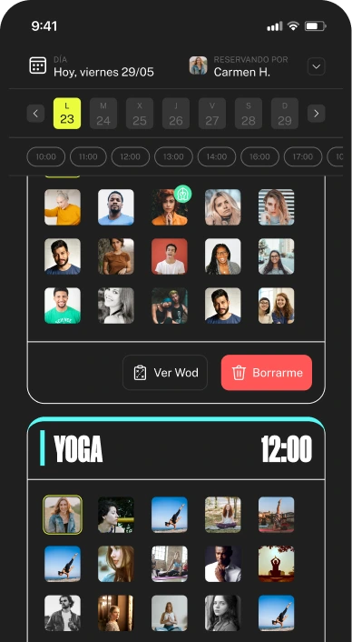 Panel de reservas de WodBuster